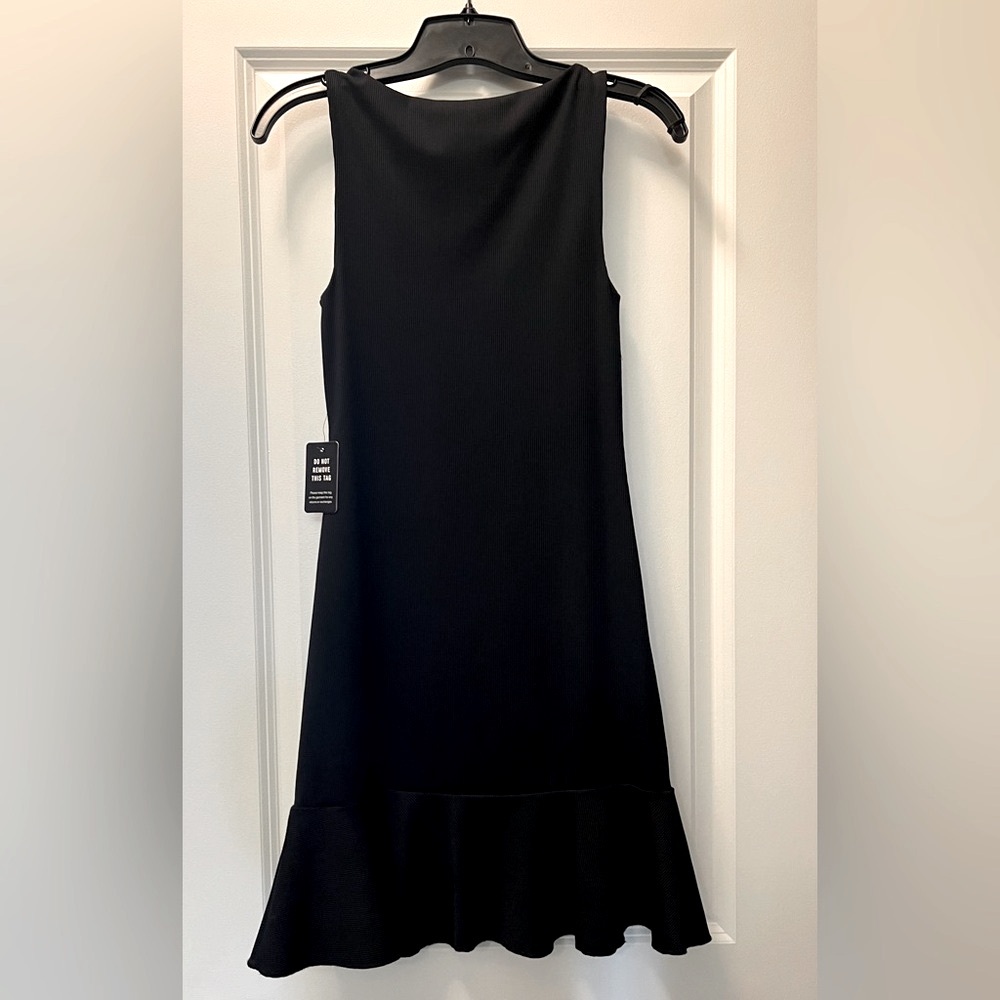 NWT EXPRESS Body Contour Ribbed V-Wire Ruffle Dress-Black - Picture 3 of 13